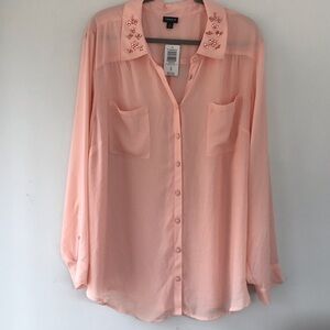 Torrid peach sheer blouse gem stone collar size 4X